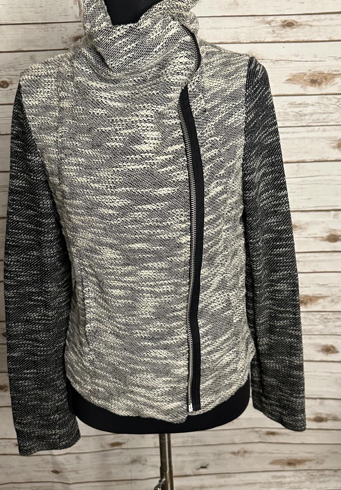 Old Navy black/white marled boucle moto long sleeve full zip jacket Size Small