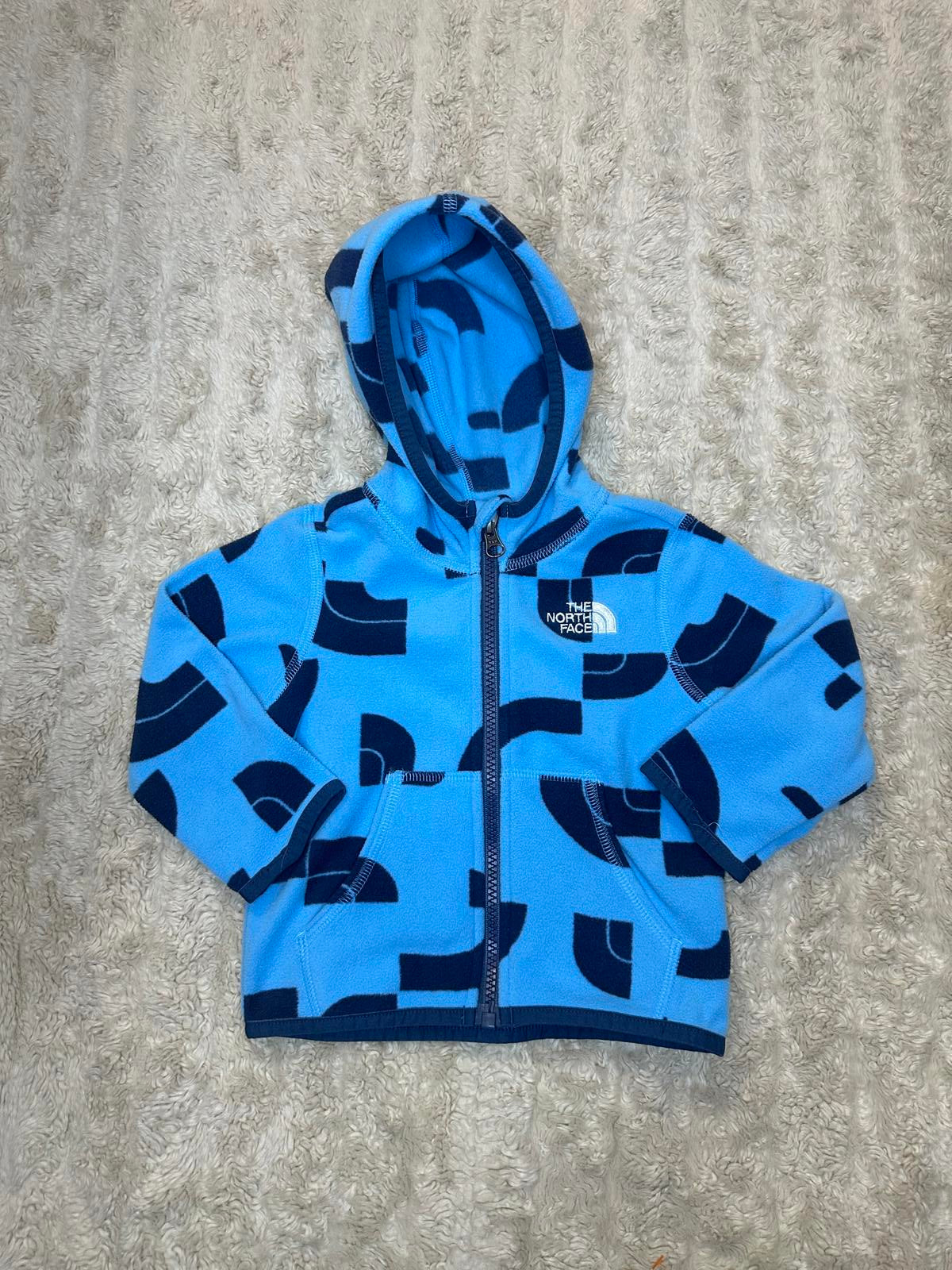 The North Face Glacier sky blue/navy full zip fleece hoodie Size 6-12 Months
