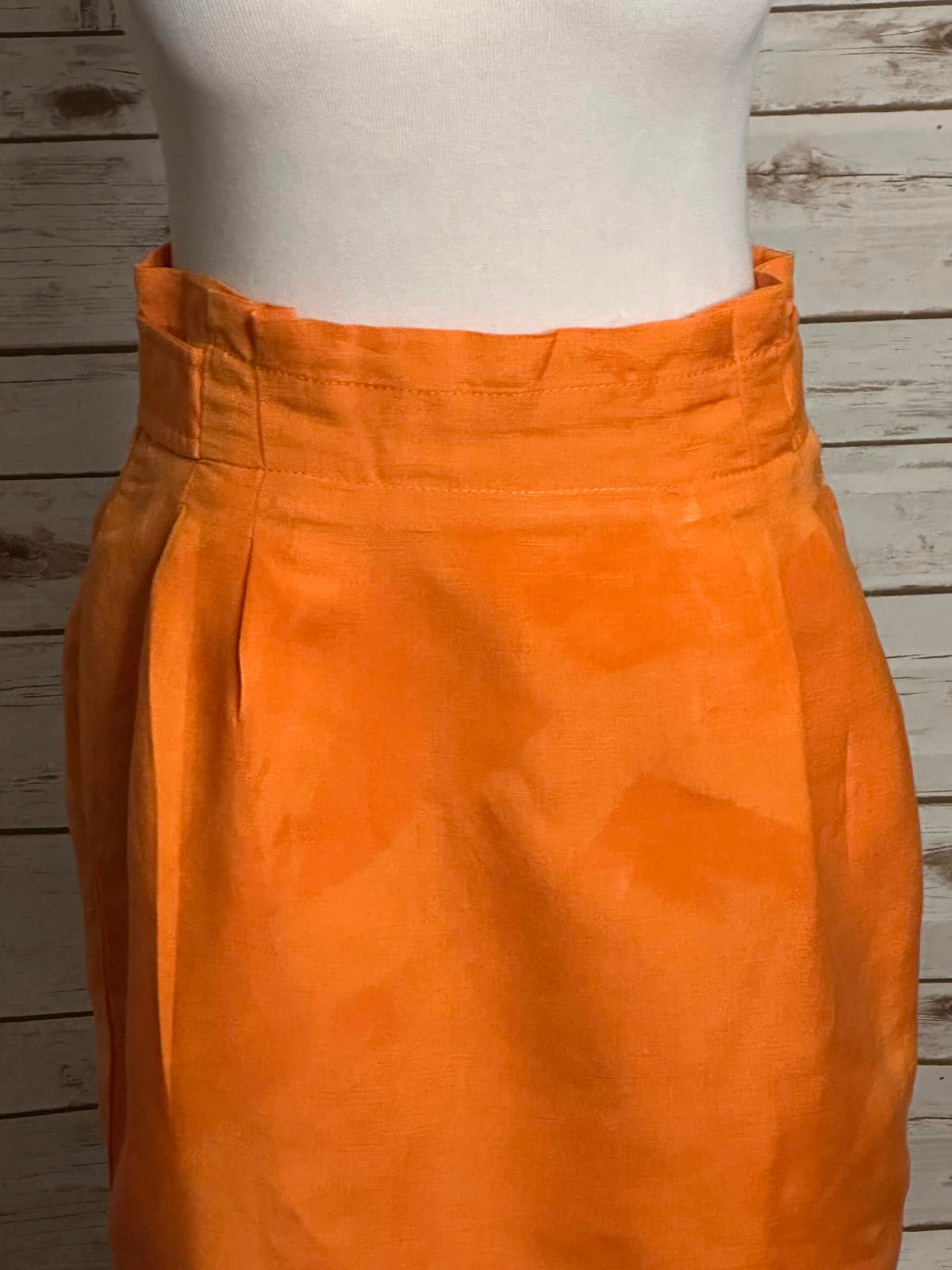 Ann Taylor office siren orange linen-blend paperbag pencil skirt Size 8P