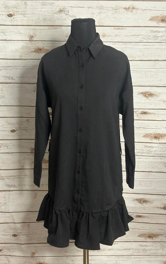 Fashion Nova black ruffled up mini shirt dress Size XS