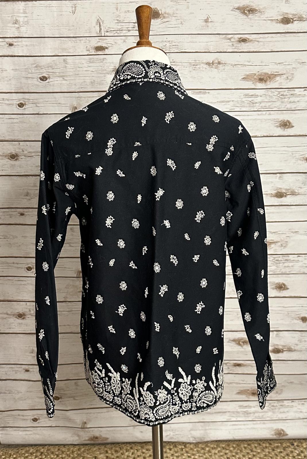The Quacker Factory black/white cotton beaded bandana button-up shacket Size Small