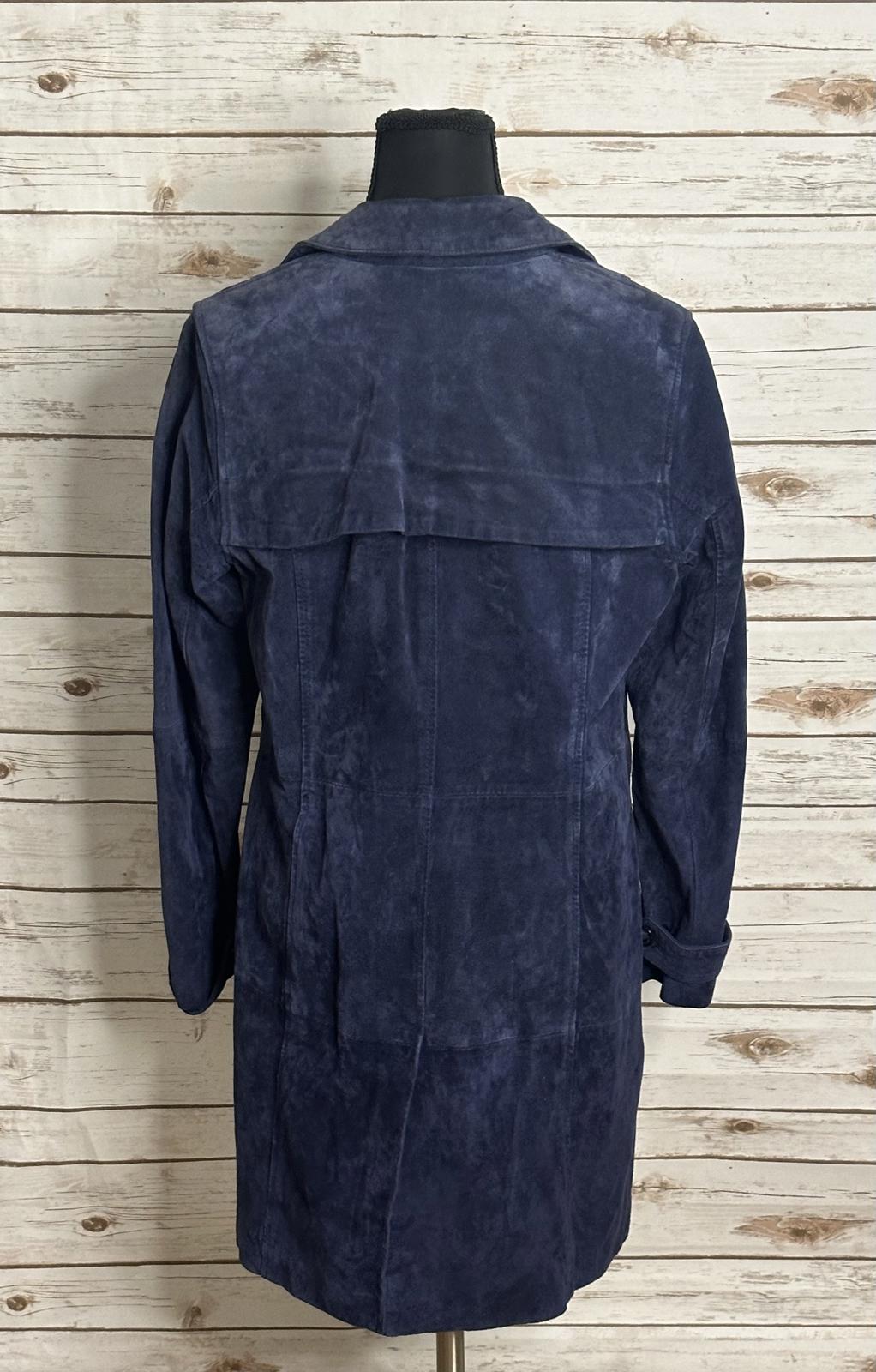 Isaac Mizrahi Live classic blue suede single-breasted trench coat Size Small