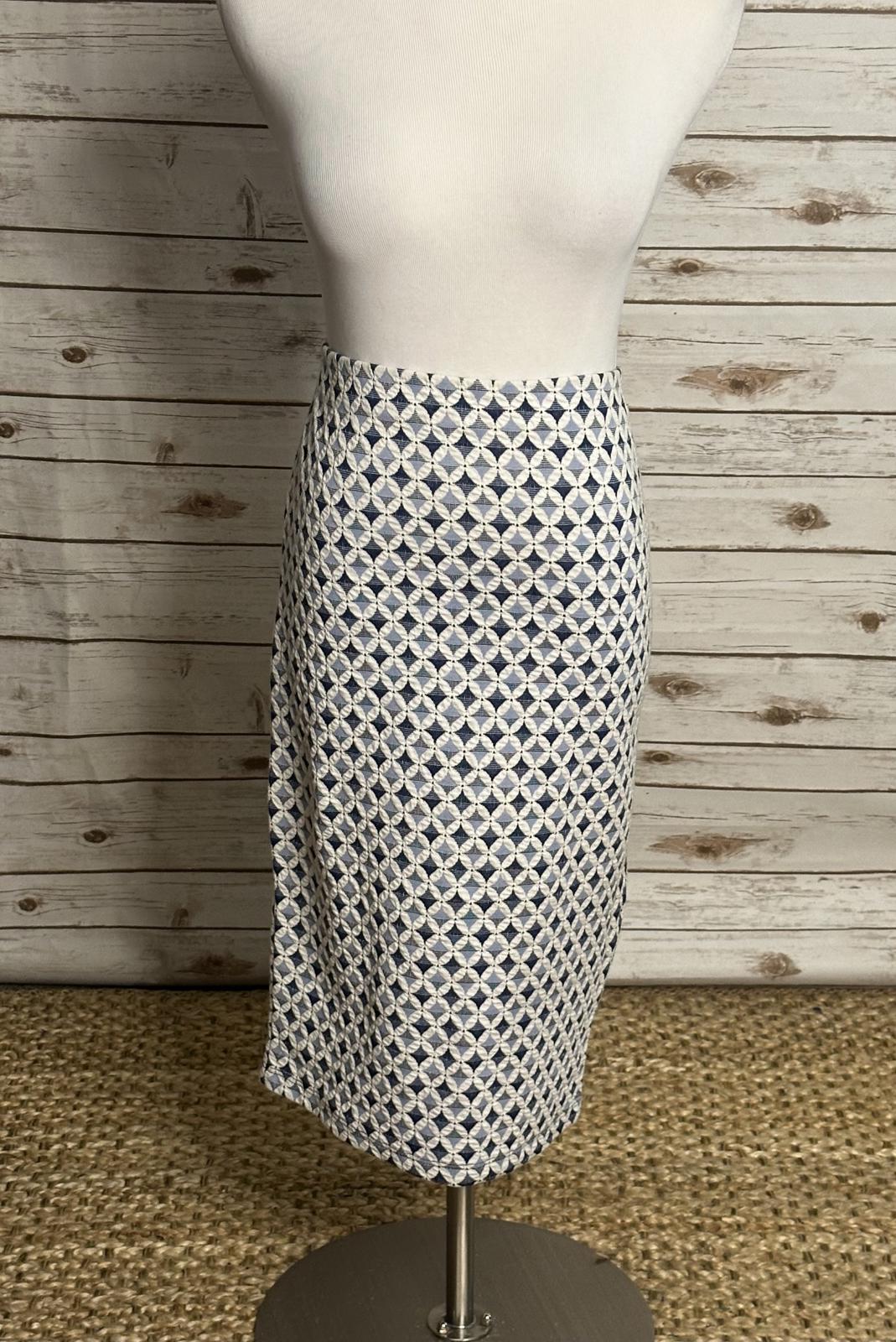 Zara Trafalac blue/white geometric textured bodycon pencil skirt Size Large