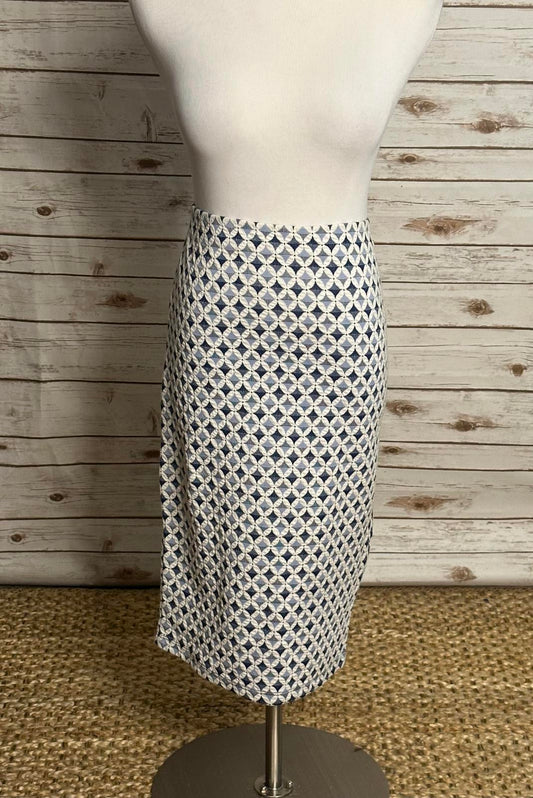 Zara Trafalac blue/white geometric textured bodycon pencil skirt Size Large