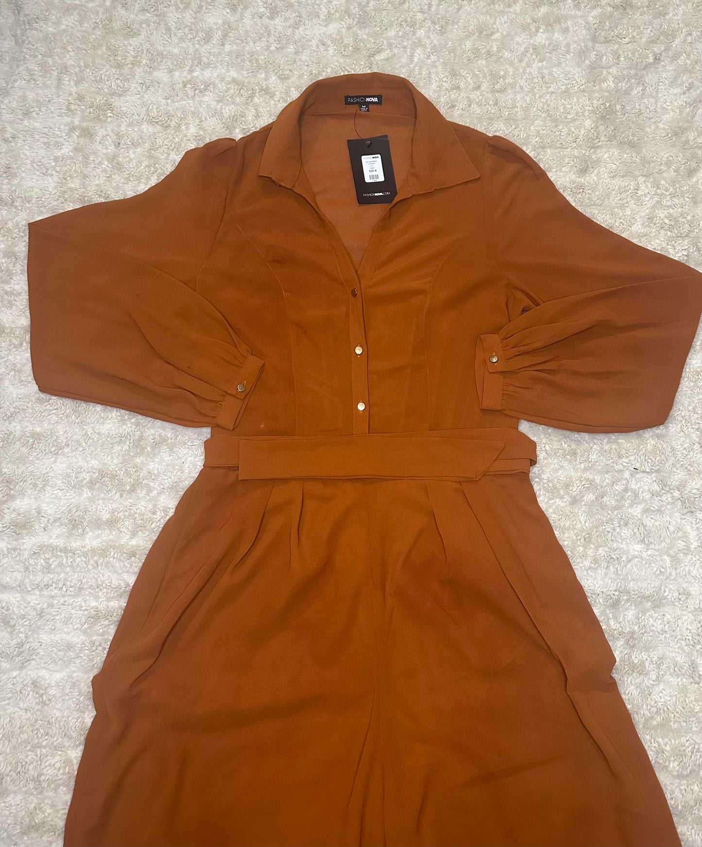Fashion Nova lightweight cognac brown 'Like Me Better' jumpsuit Size Medium