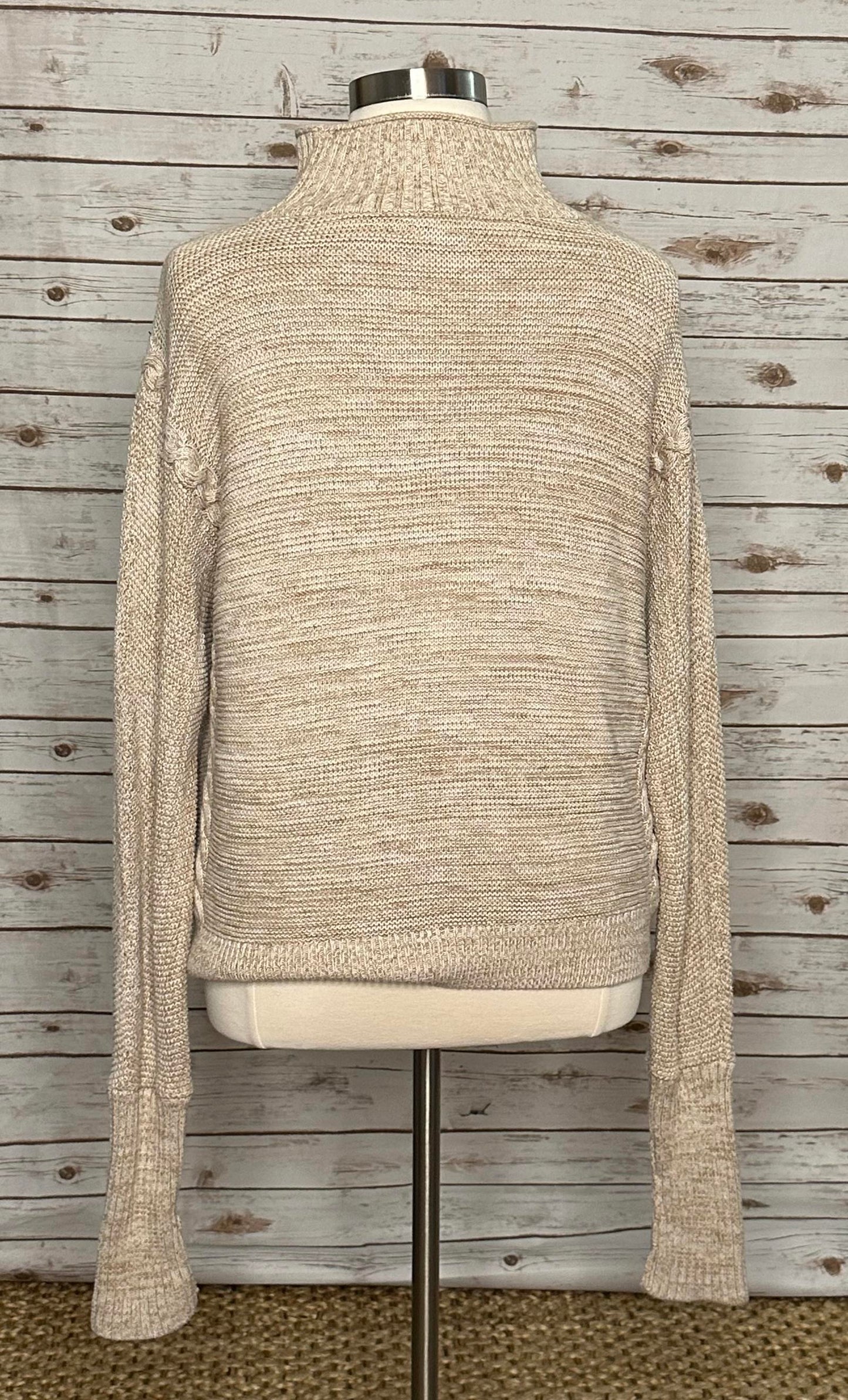 GAP classic oatmeal marled mock neck cotton cable knit sweater Size XL