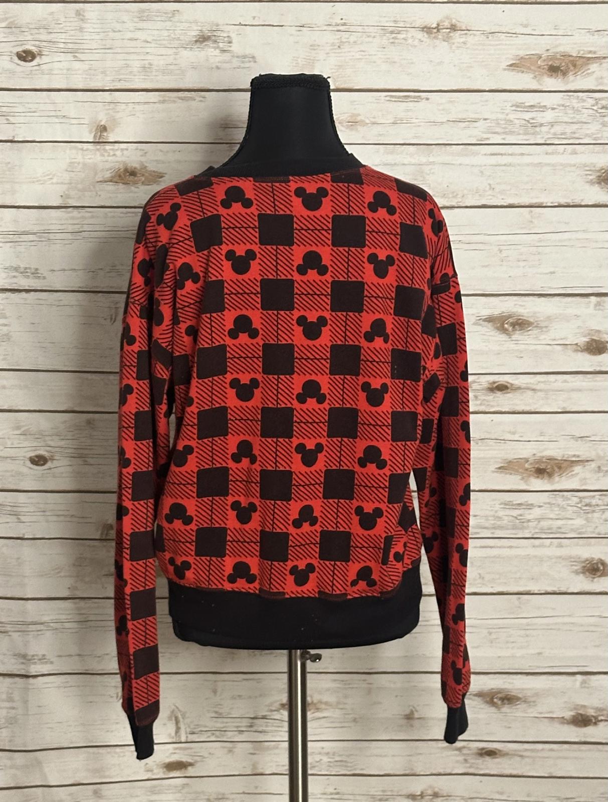 Disney Mickey Mouse casual athleisure red/black plaid sweatshirt Size XS
