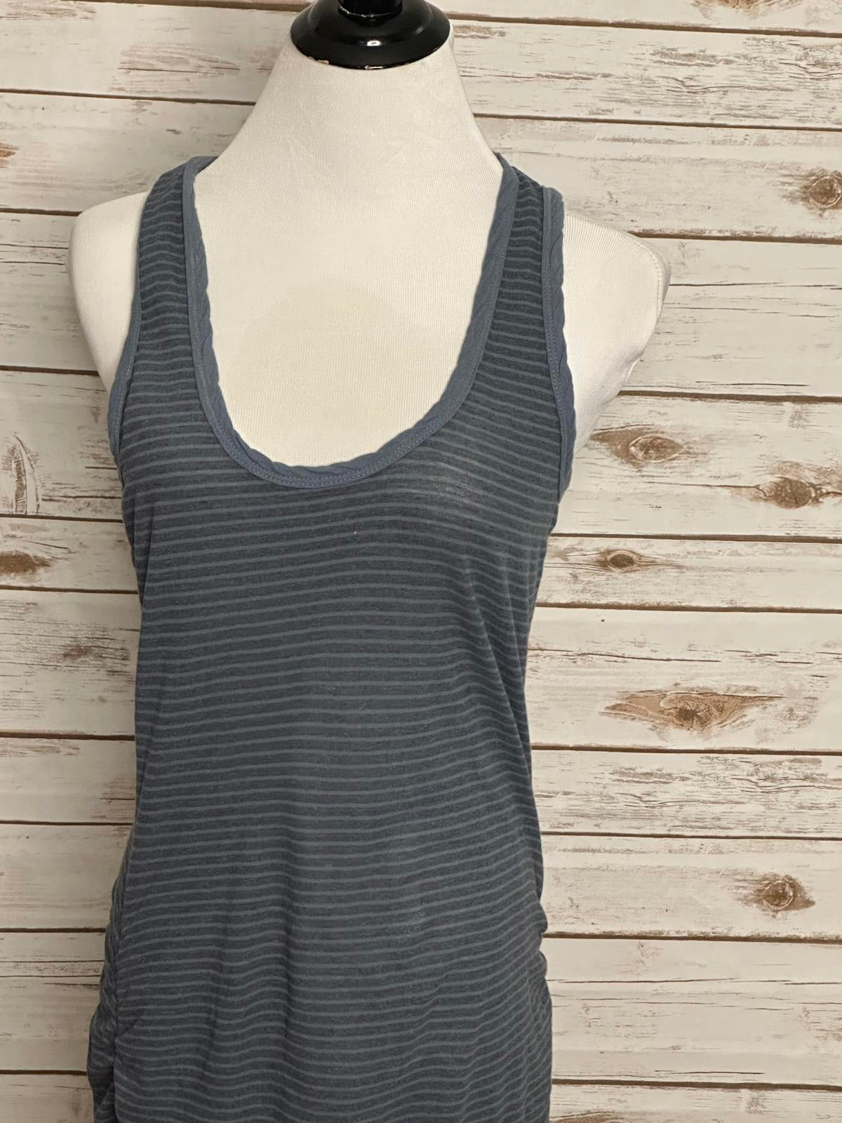 James Perse cotton grey/blue striped racerback ruched maxi dress Size 2/Med