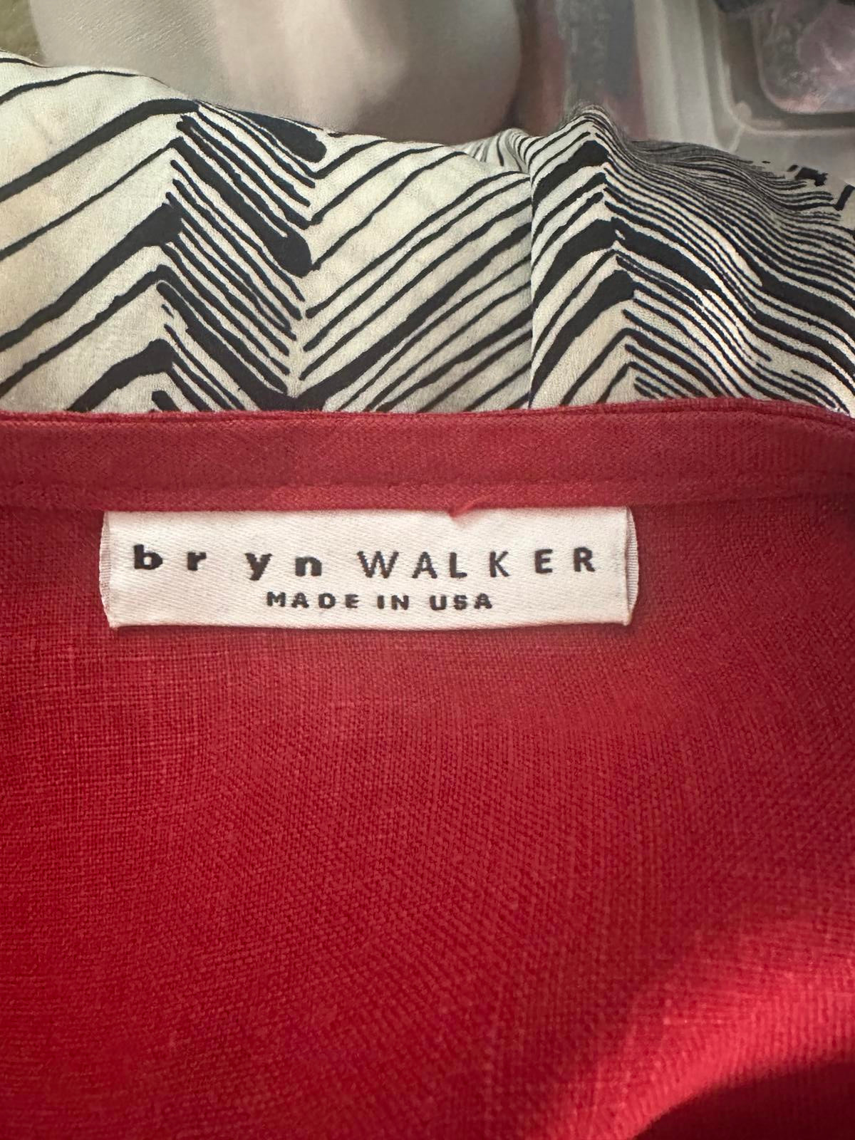 Bryn Walker tomato girl red ruffle front 3/4 length sleeve linen top Size Small