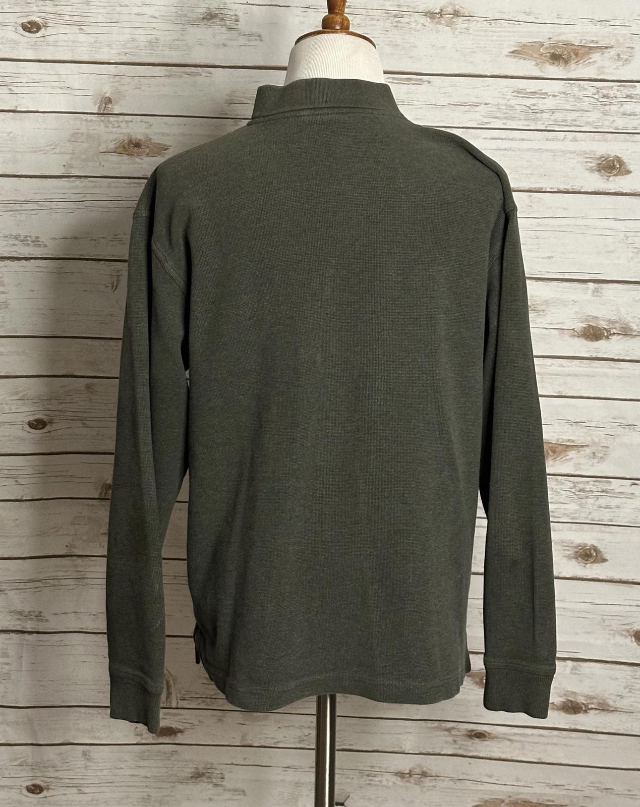L.L.Bean olive green collared cotton thermal long sleeve polo/henley Size M-Reg