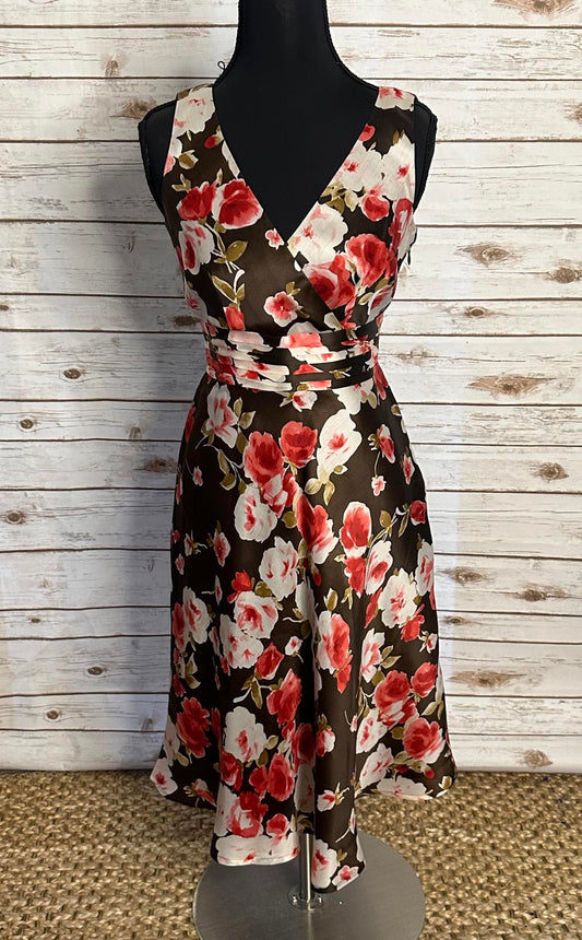 Vintage Talbots multicolored floral sleeveless V-neck A-line silk dress Size 2