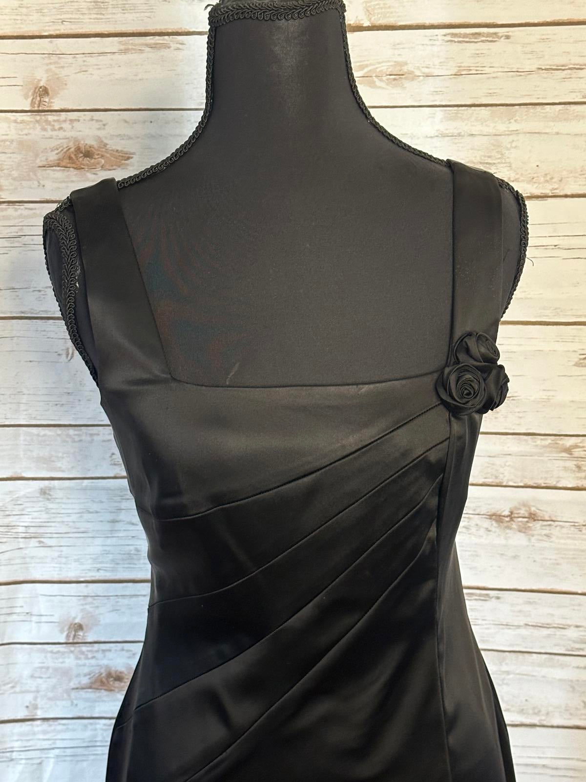 Calvin Klein classic black satin rosette sheath cocktail party dress Size 6