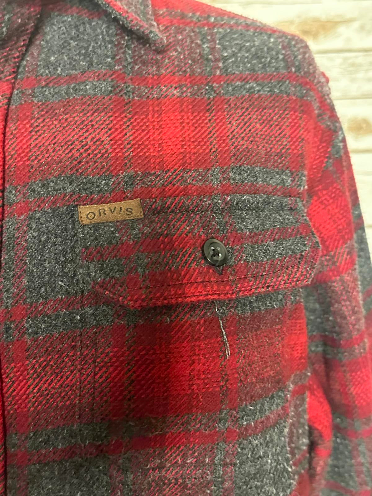 Orvis cotton-blend red/grey plaid flannel shacket Size XL