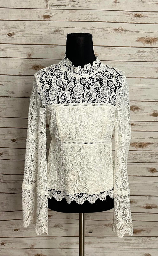 Bardot X REVOLVE Sansa white mock neck floral lace flared sleeve top Size 4