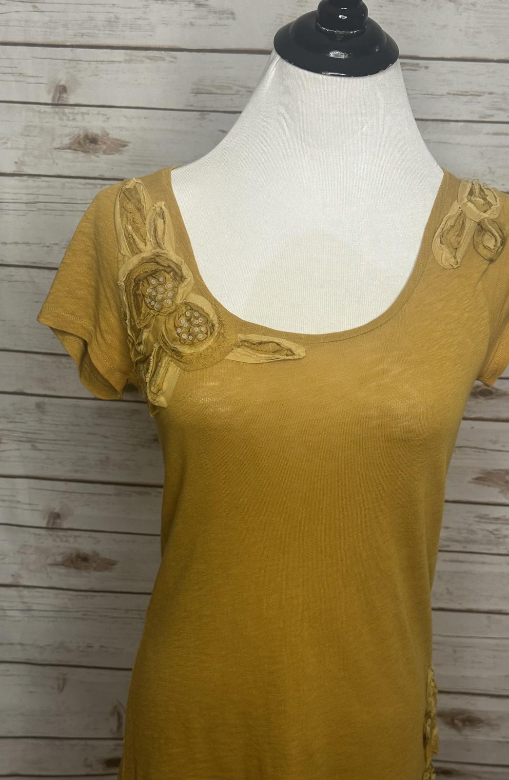 J. Crew classic mustard floral/sequin embellished cotton t-shirt Size Small