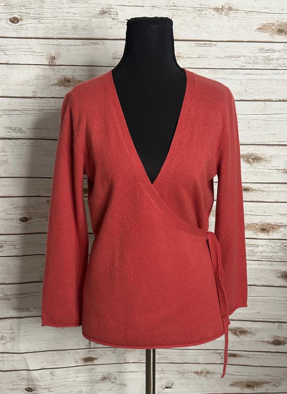 Garnet Hill cozycore casual coral cashmere V-neck wrap sweater Size Small