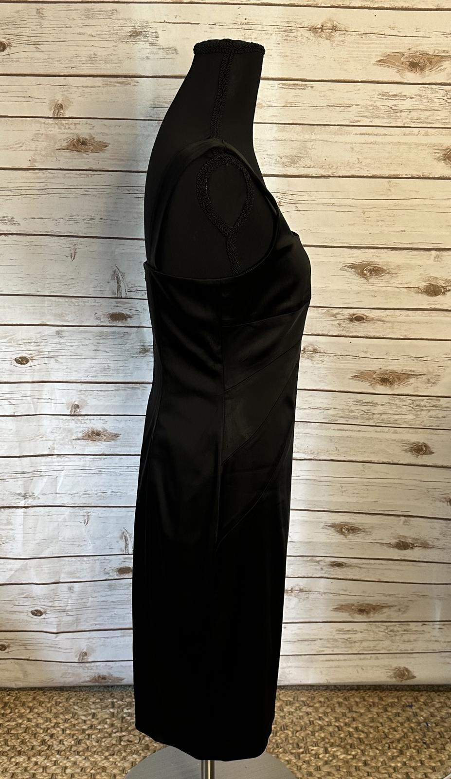 Calvin Klein classic black satin rosette sheath cocktail party dress Size 6