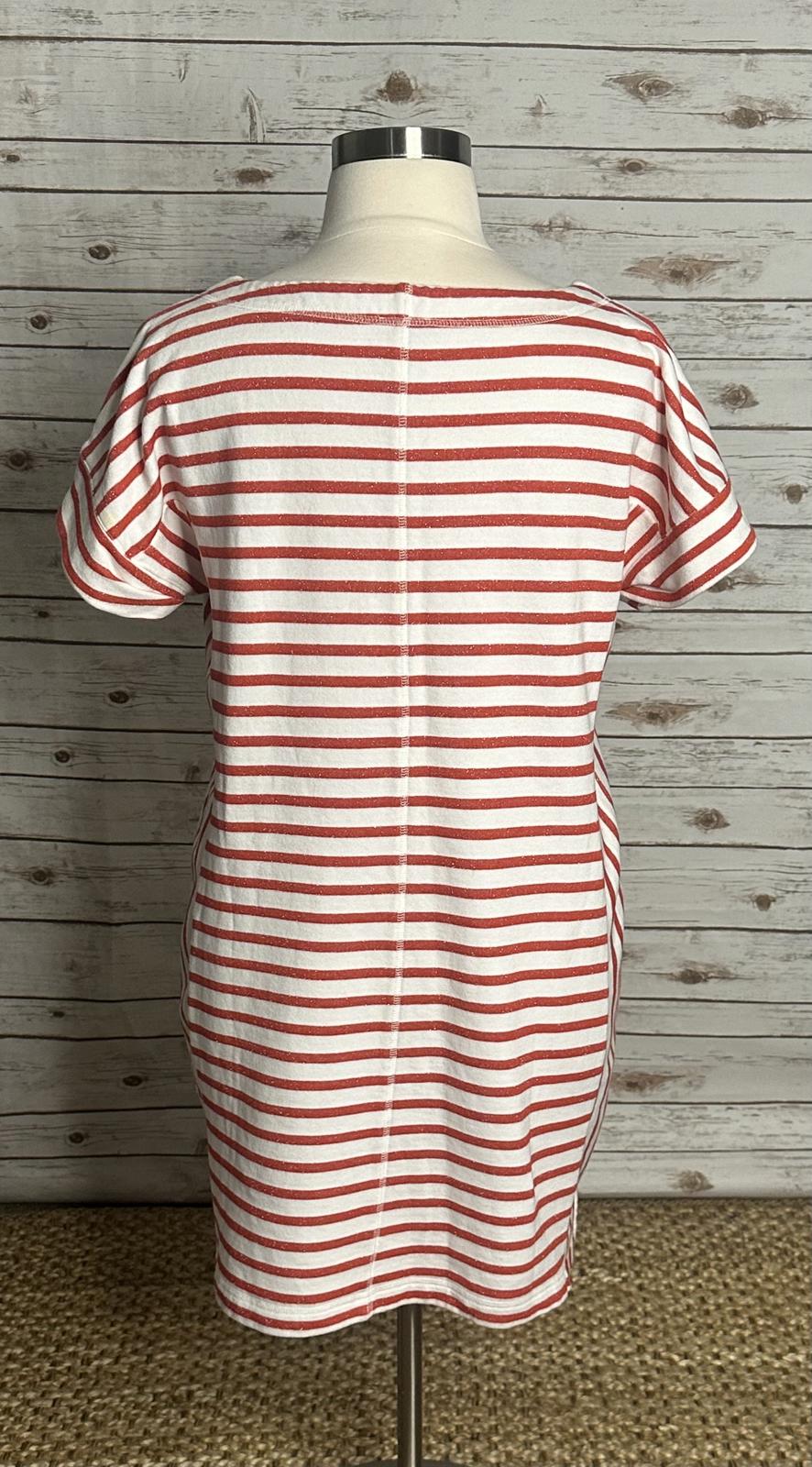T by Talbots Stargazer red/white metallic striped cotton t-shirt dress Size XL