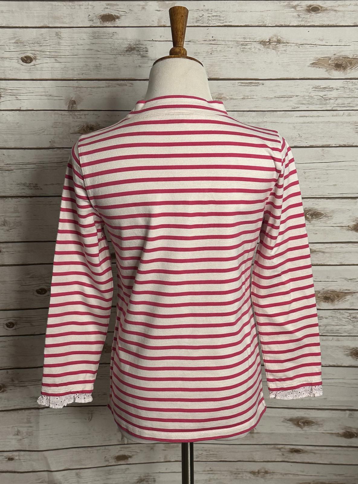 Talbots pink/white cotton striped lace eyelet trim mock neck top Size MP
