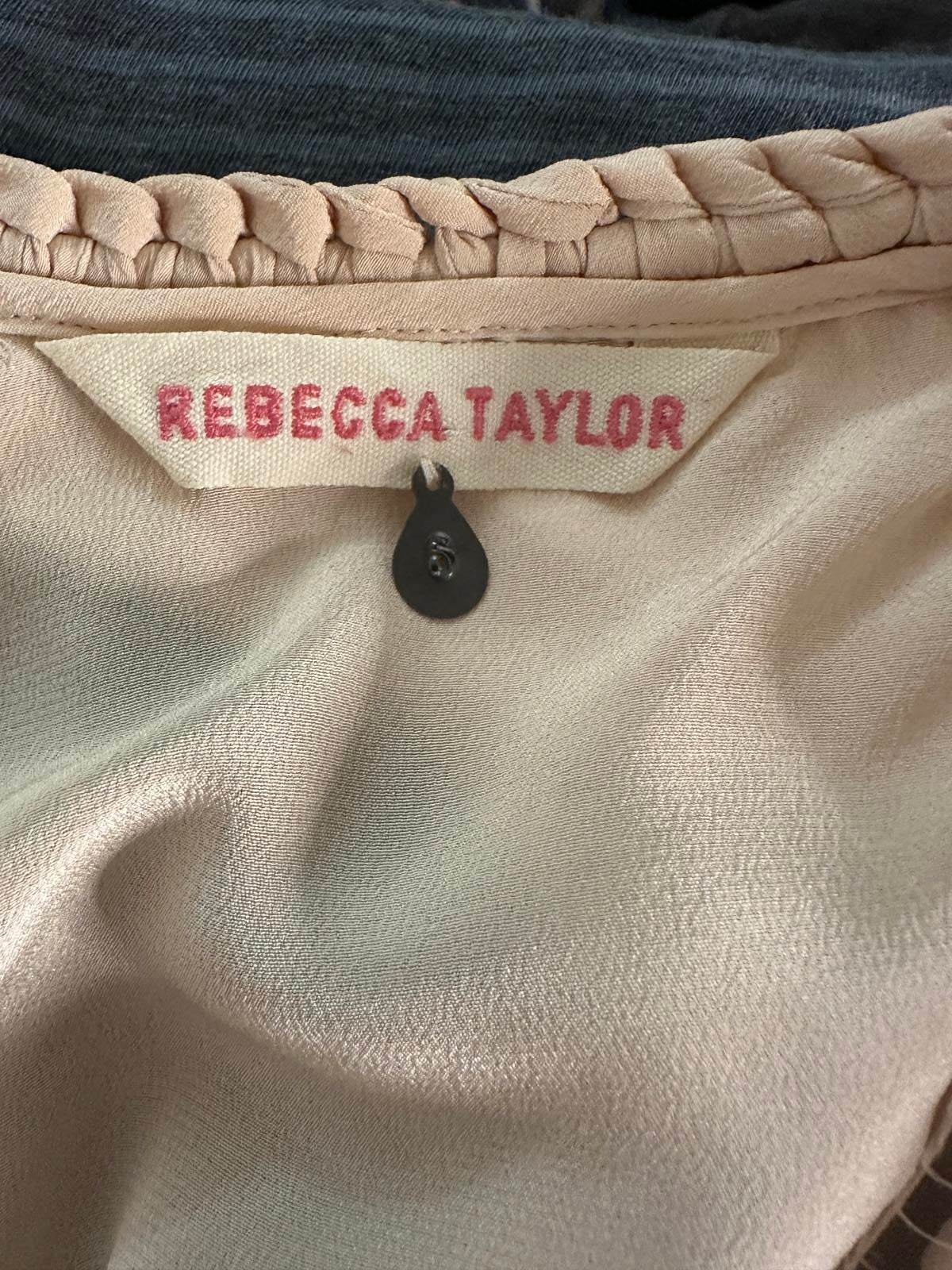 Rebecca Taylor blush open back braided tassel neckline silk blouse Size 6