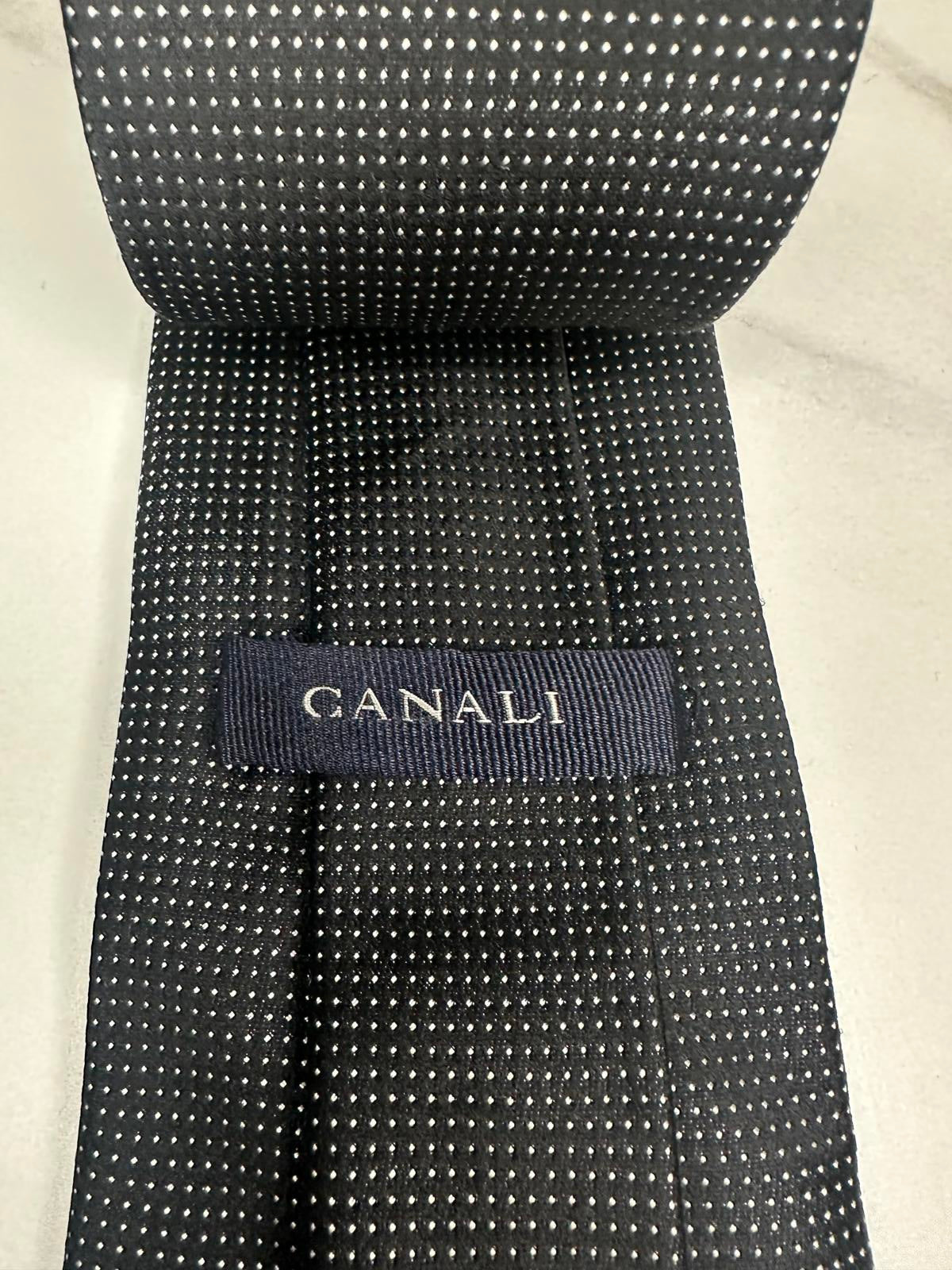 Canali 100% silk black and white polka-dot necktie