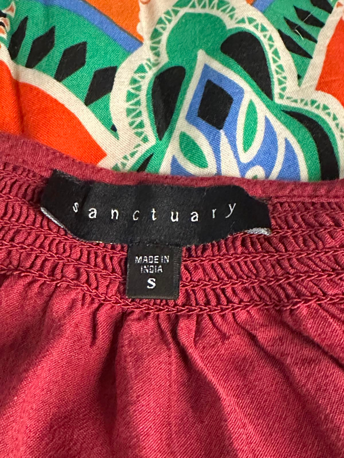 Sanctuary Gwen boho burgundy floral lace eyelet peplum peasant shirt Size S