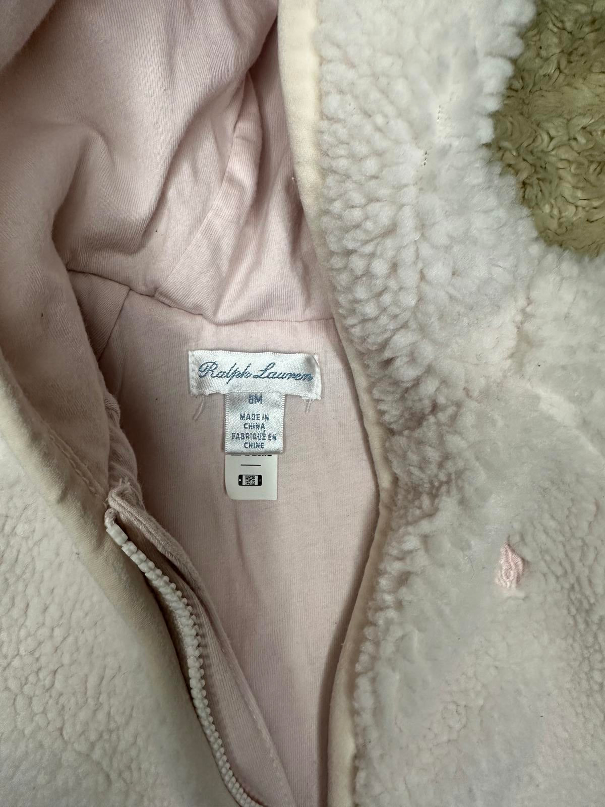 Ralph Lauren pink Bear-Ear hooded Teddy fleece bunting suit/one-piece Size 6M