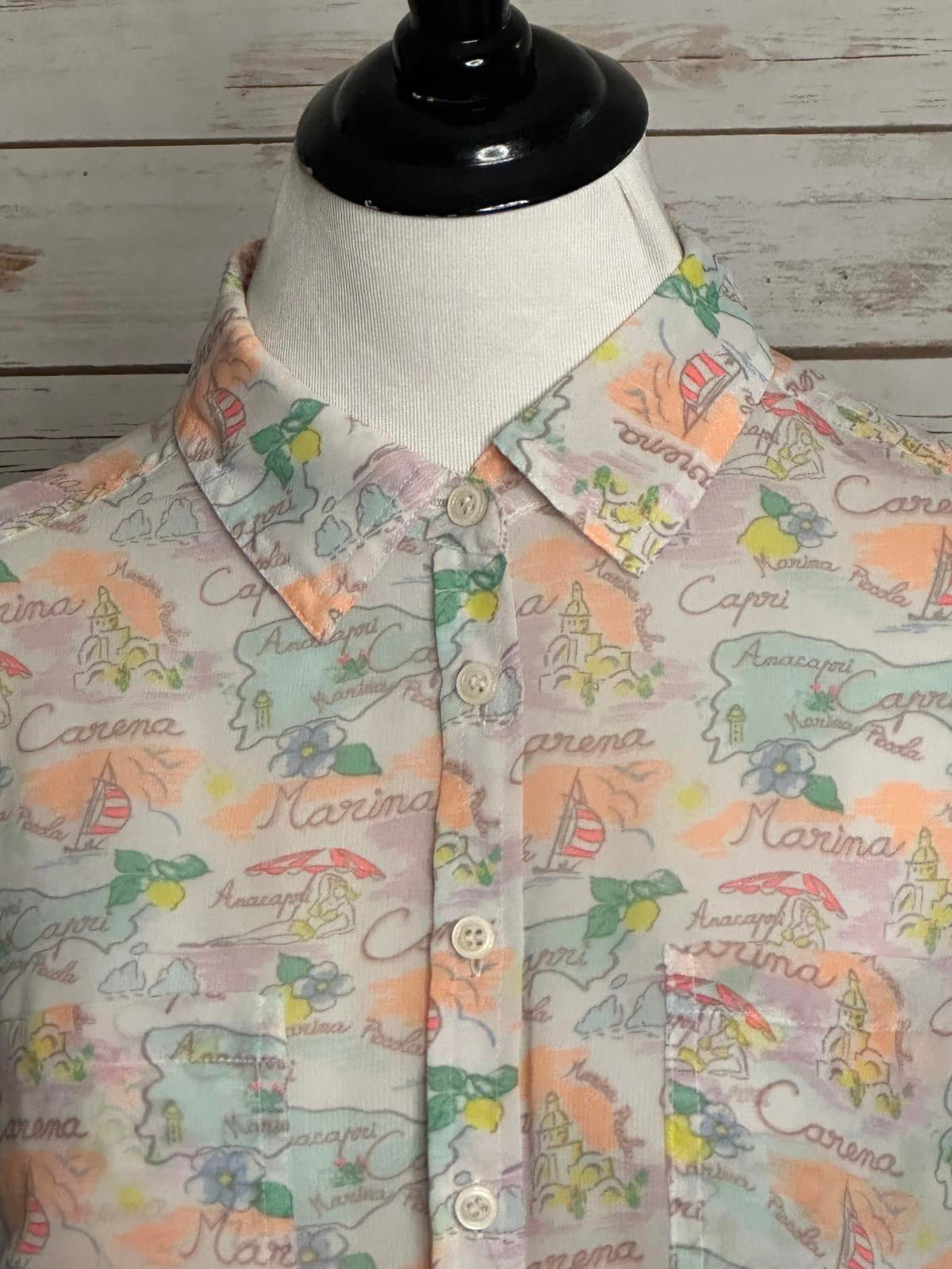 Victoria's Secret Italian Vacation sheer button-up long sleeve blouse Size Small