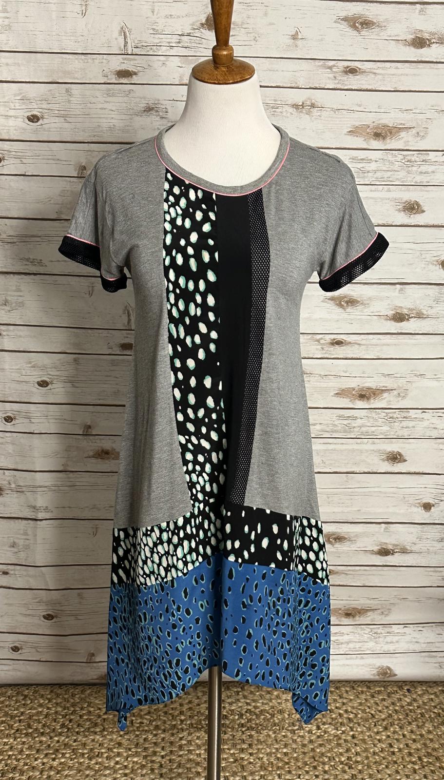 Elizabeth & James grey multi-textured patchwork silk/jersey dress Size Small