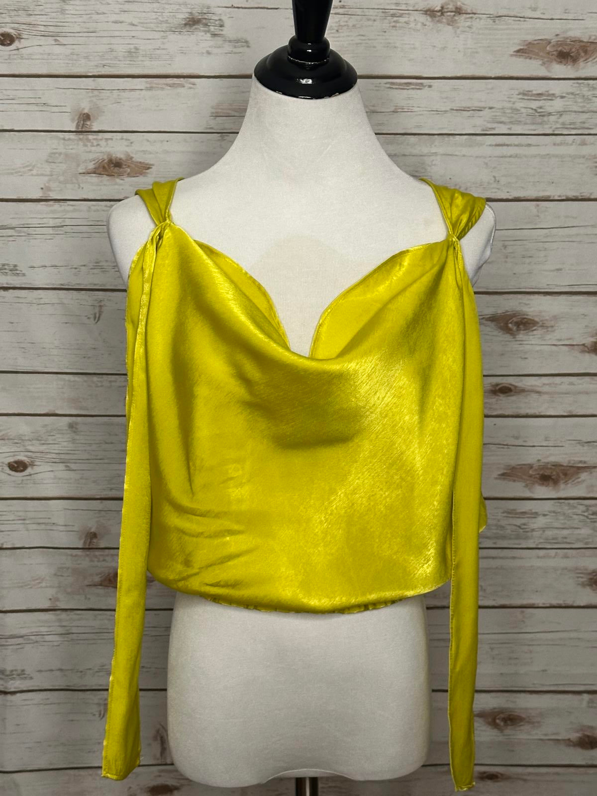 Maeve by Anthropologie Alida chartreuse satin cowl-neck sleeveless blouse Size 4