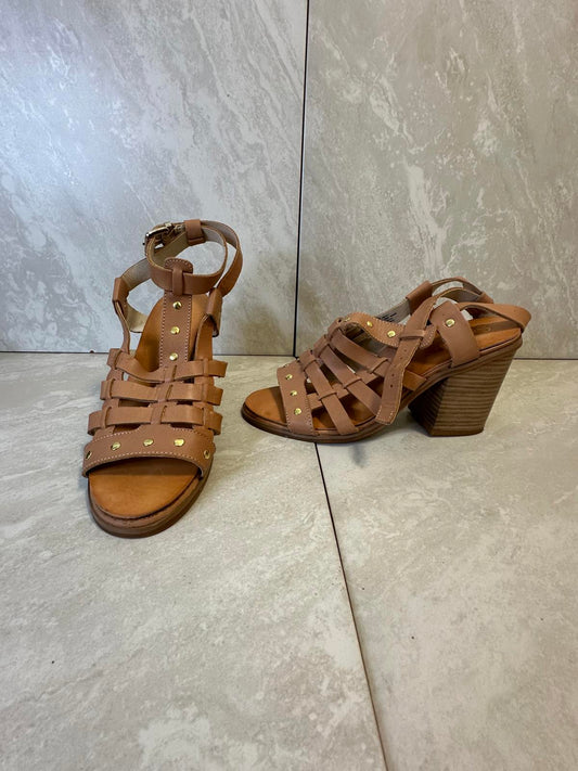 Anthropologie Seychelles tan strappy block heel sandals Size 6.5
