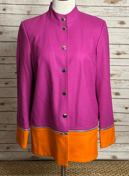 Vintage Harve Benard purple/orange colorblock wool zipper detail overcoat Size 8