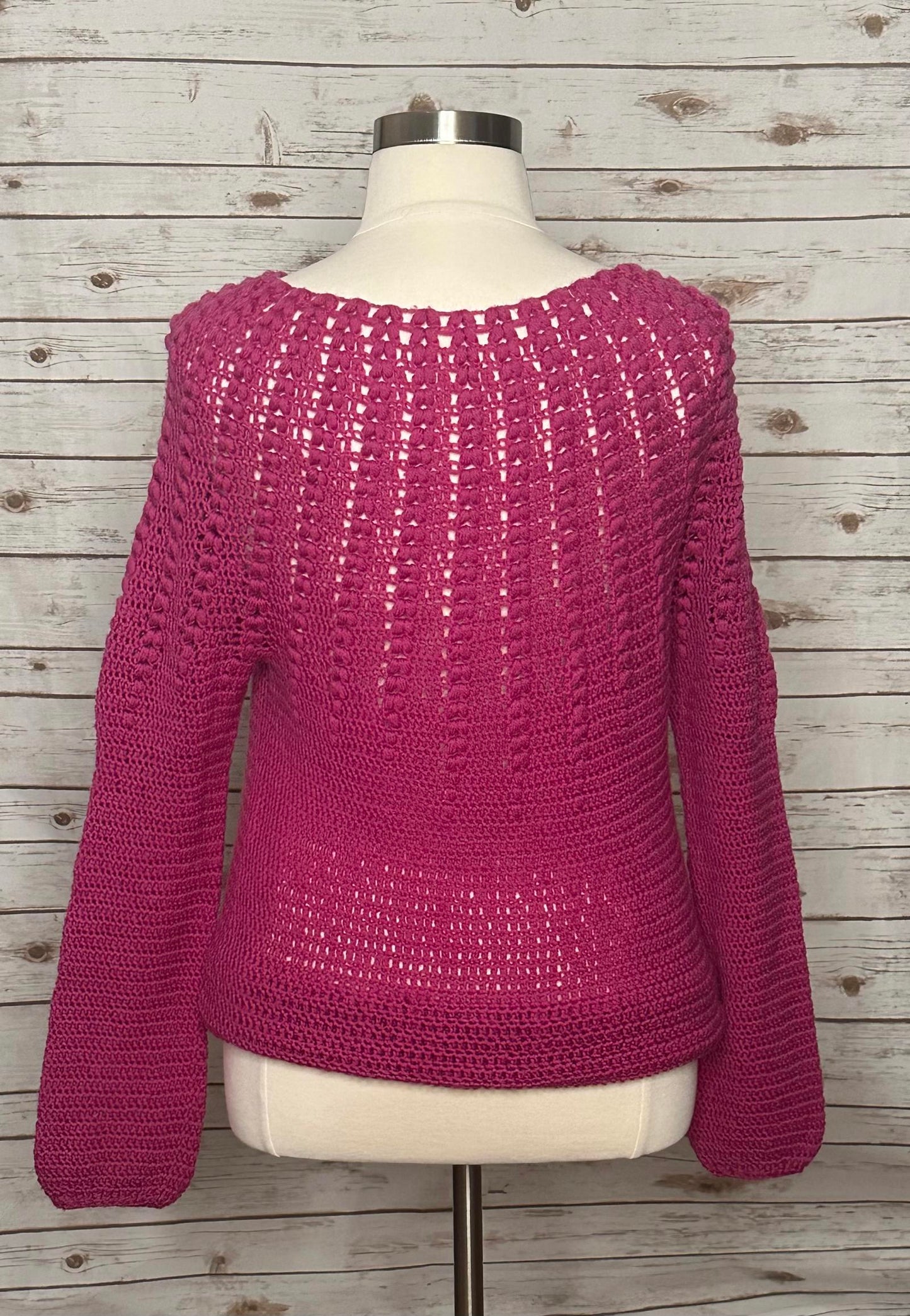 No brand handmade fuchsia open-knit crochet sweater Size XL