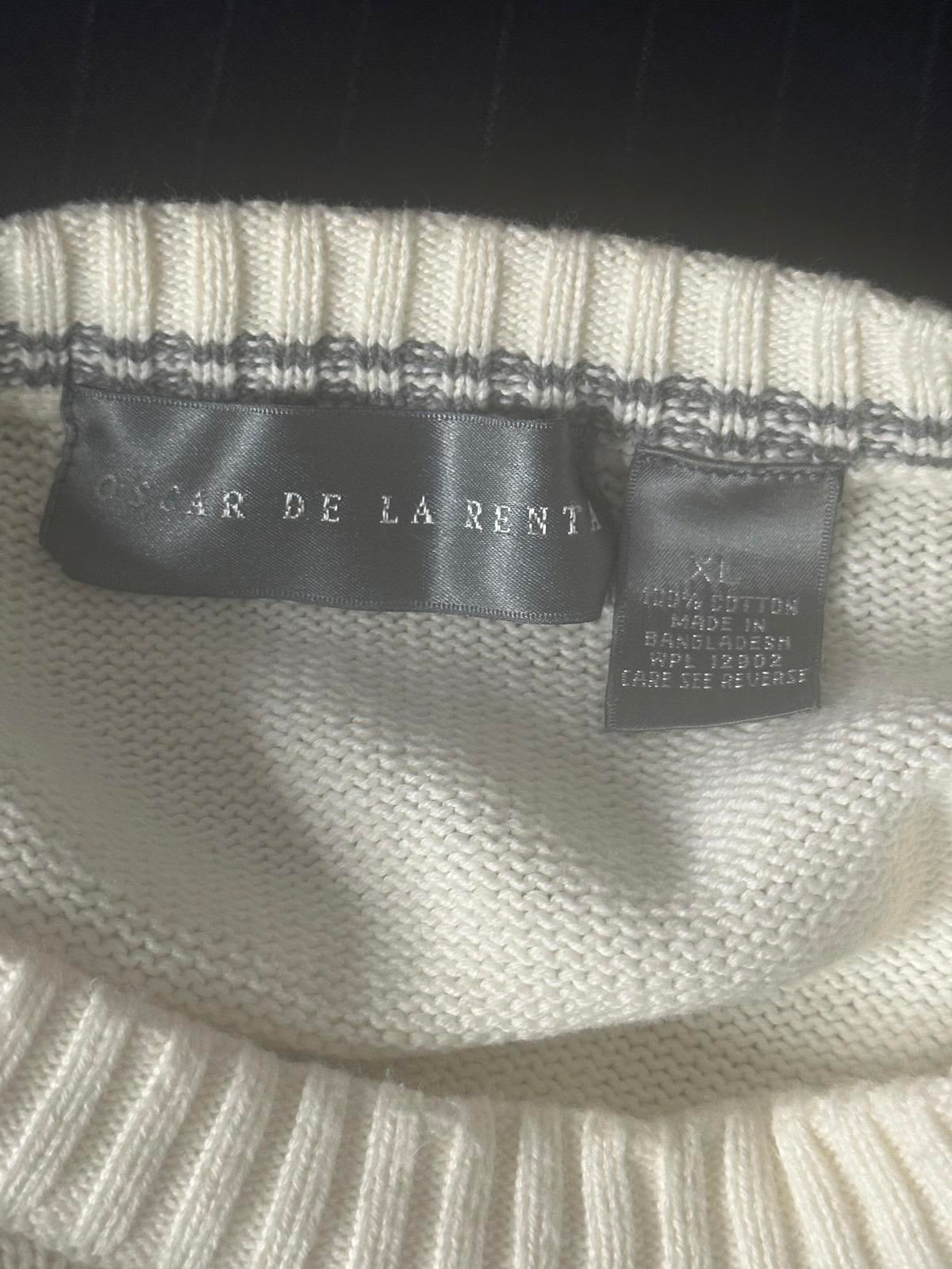 Vintage Oscar De La Renta cream plaid cotton sweater Size XL