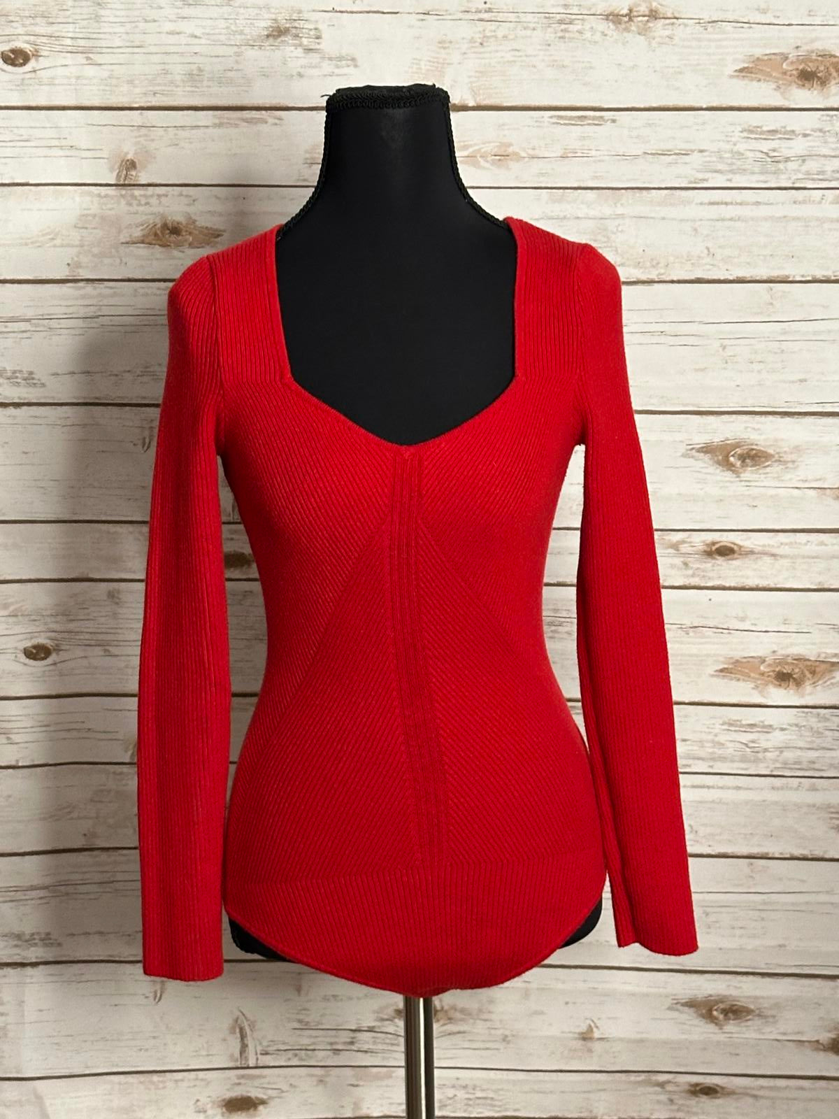 Abercrombie & Fitch red long sleeve ribbed knit bodysuit Size Small