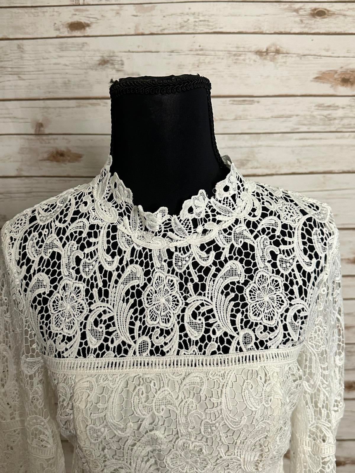 Bardot X REVOLVE Sansa white mock neck floral lace flared sleeve top Size 4