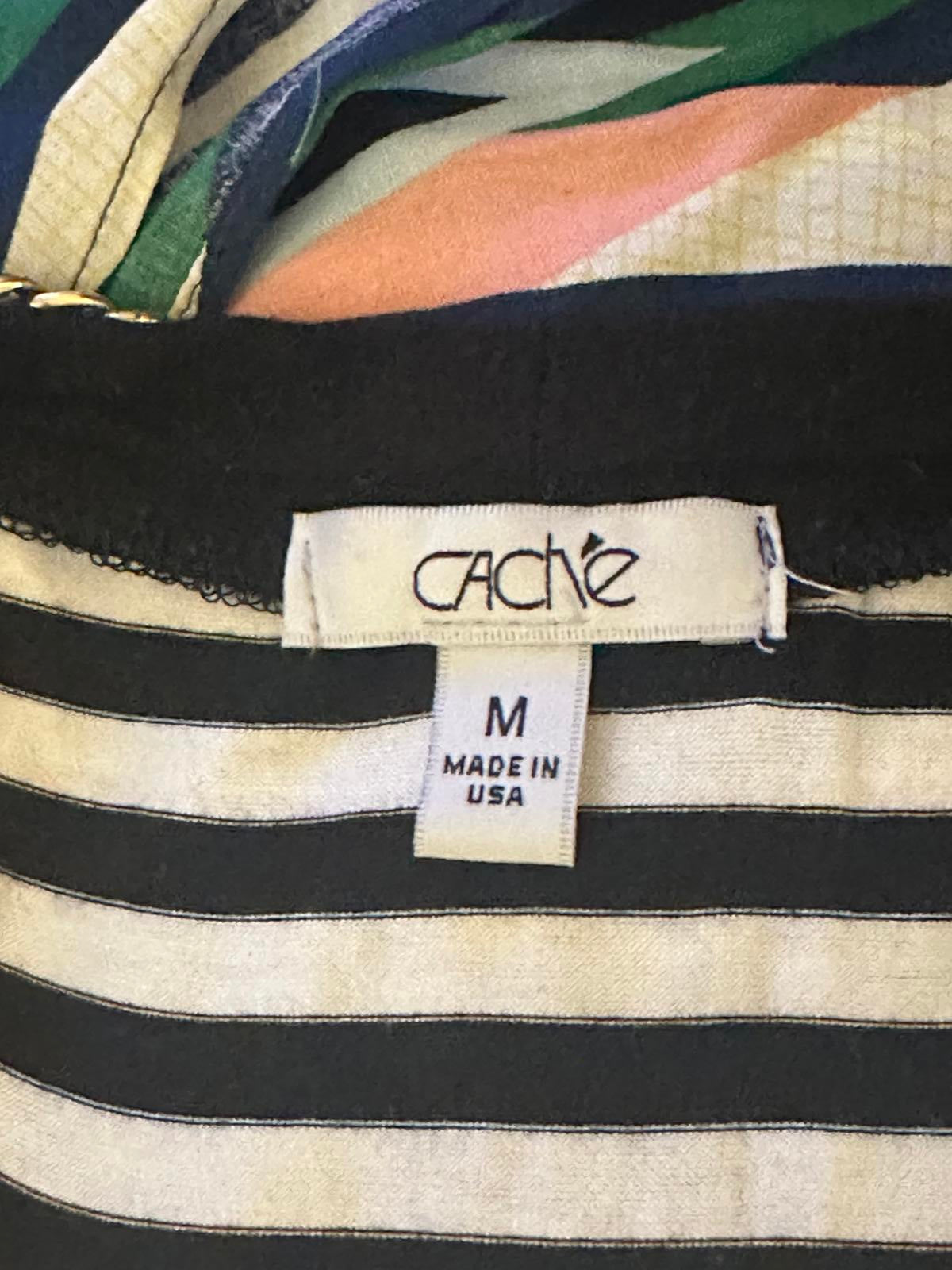 Vintage Cache black/white striped w/ gold chain detail racerback tank top Size M
