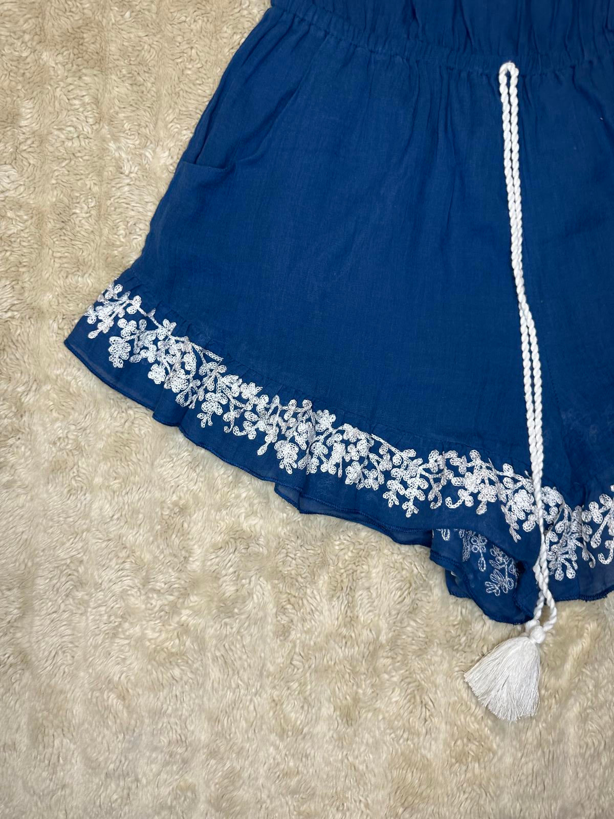 Lucky Brand blue cotton embroidered off-shoulder beach cover-up/romper Size S
