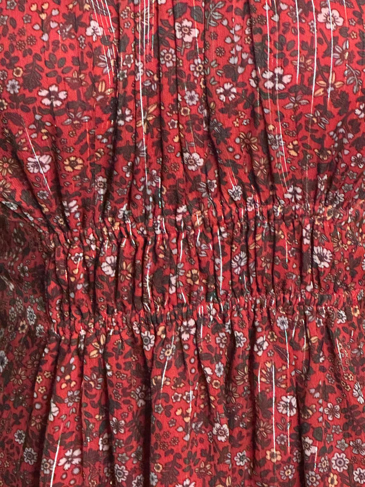 Anthropologie Ranna Gill red ditsy floral Franny smocked mini dress Size Small