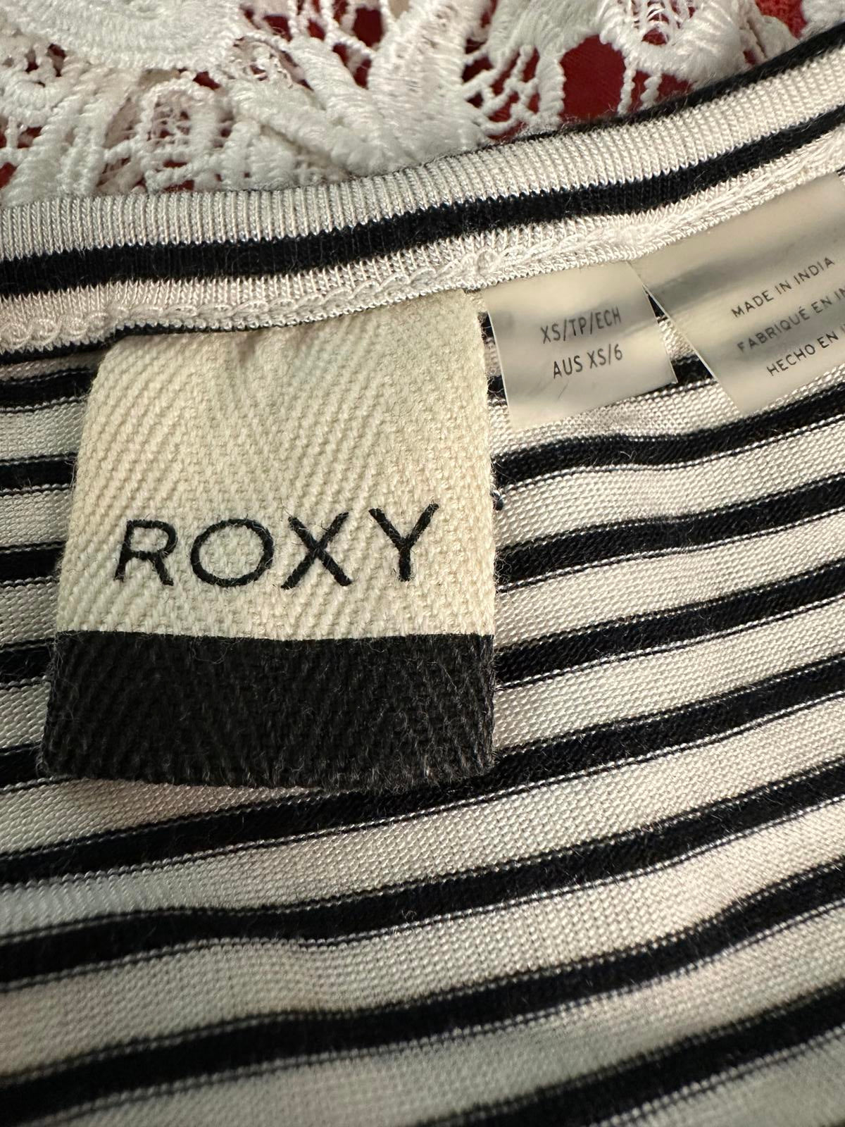 Roxy black/white striped 3/4 length sleeve jersey trapeze dress Size Small