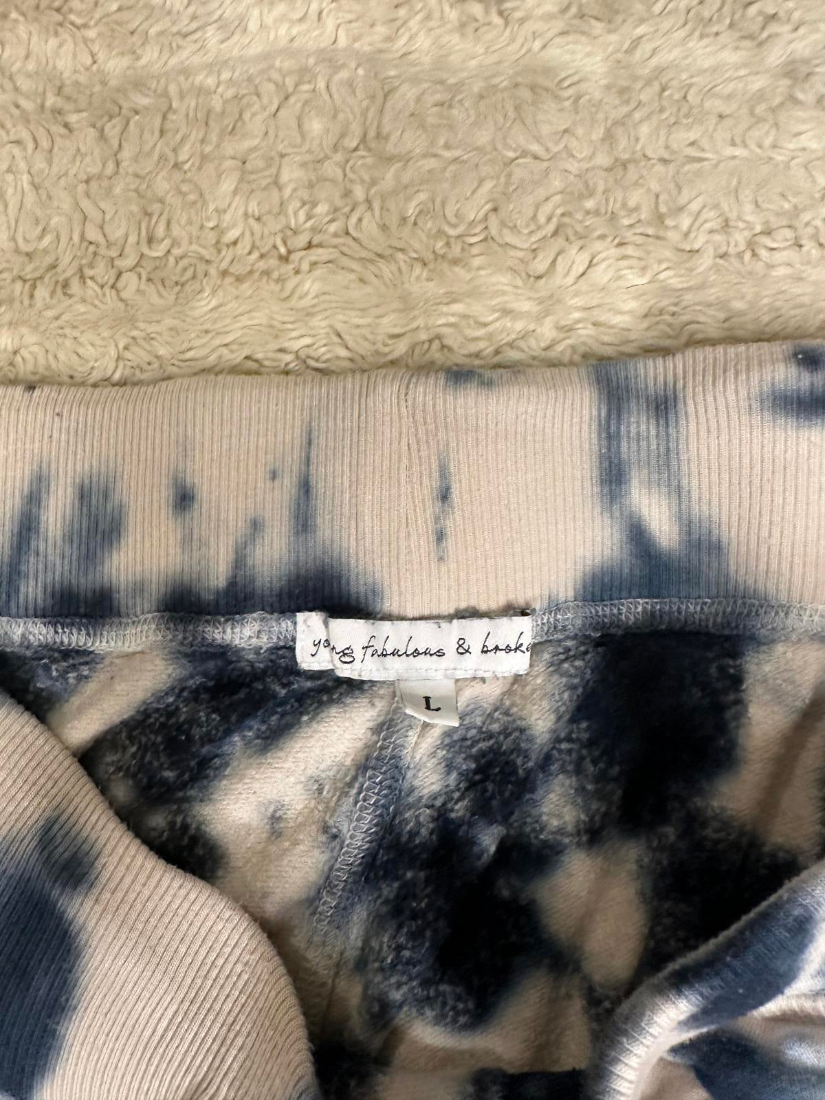 Young, Fabulous & Broke athleisure teal/cream tie-dyed joggers Size Large