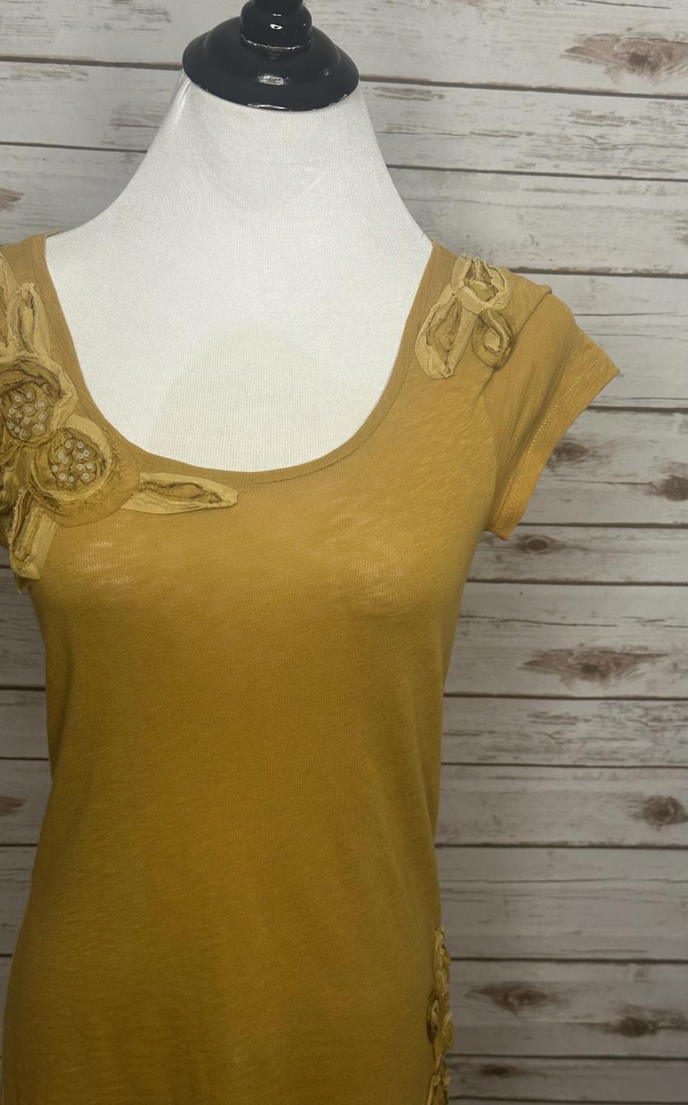 J. Crew classic mustard floral/sequin embellished cotton t-shirt Size Small