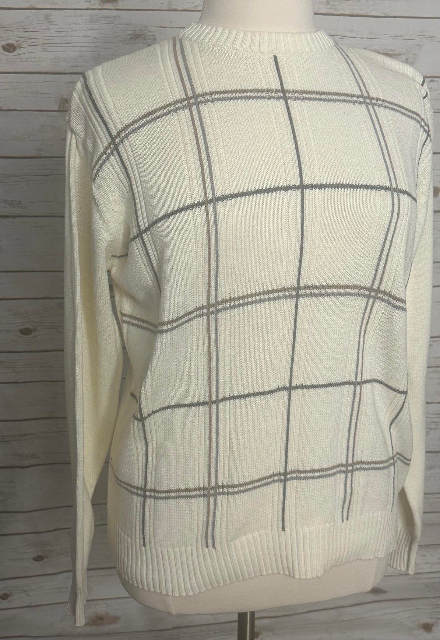 Vintage Oscar De La Renta cream plaid cotton sweater Size XL