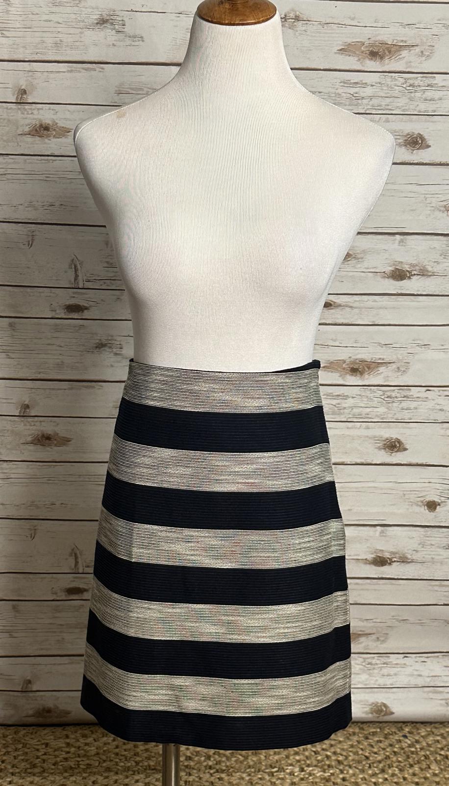 LOFT corpcore navy/grey striped cotton-blend A-line mini skirt Size 14