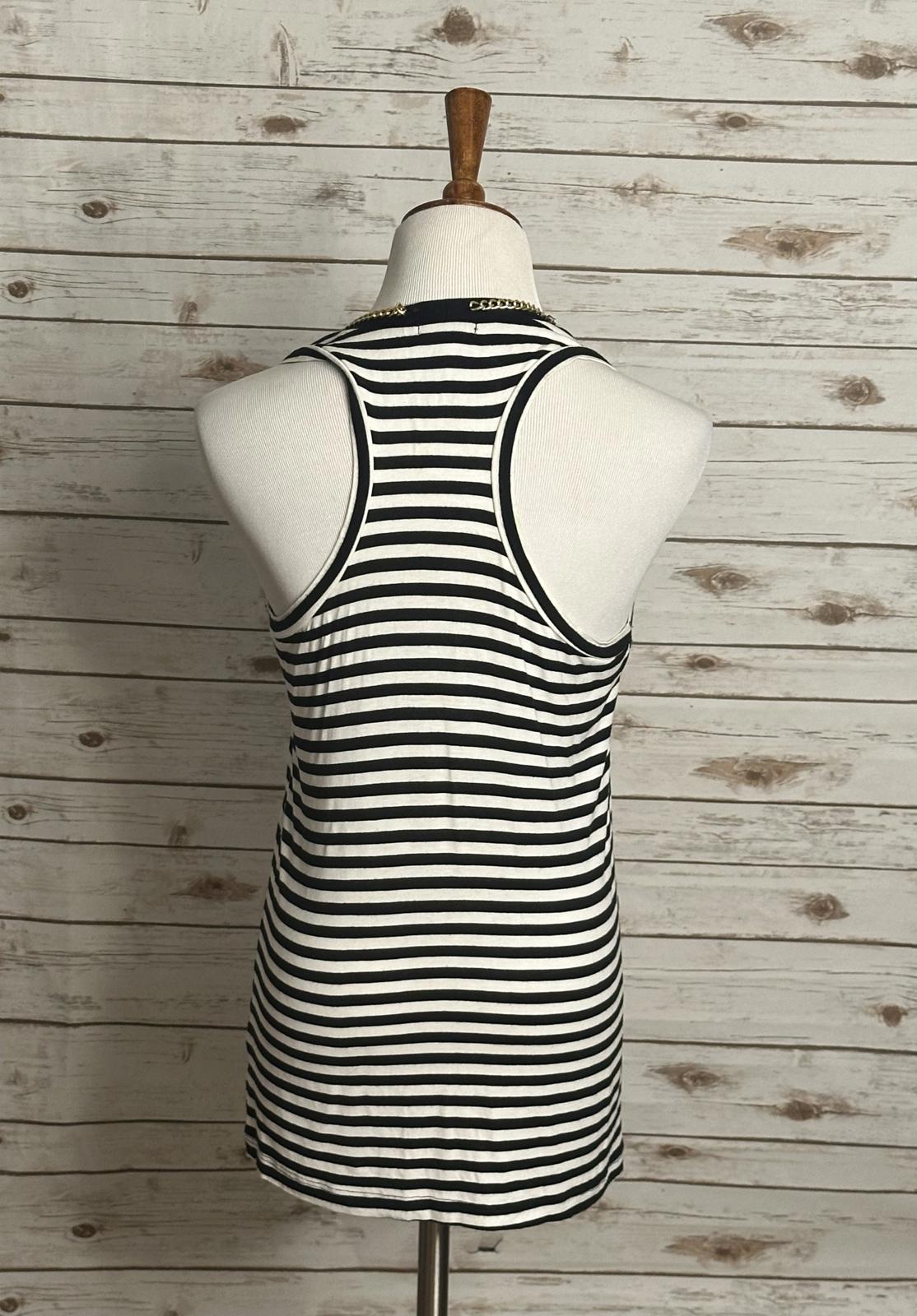Vintage Cache black/white striped w/ gold chain detail racerback tank top Size M