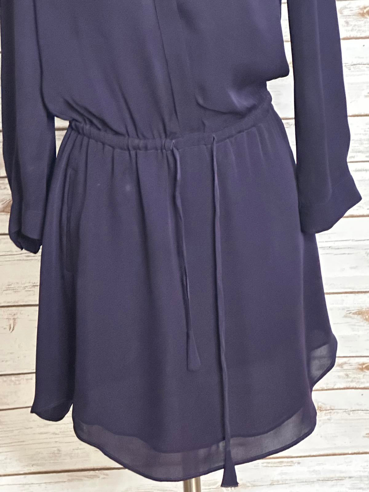 Aritzia Babaton Bennett purple silk drawstring waist shirt mini dress Size XS