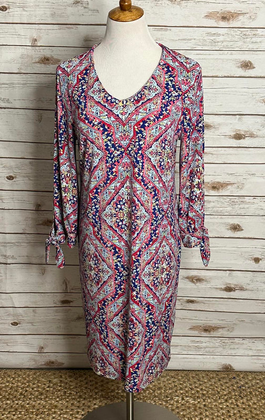 Chico's multicolored jersey knit knotted cuff shift midi dress Size 1/Medium
