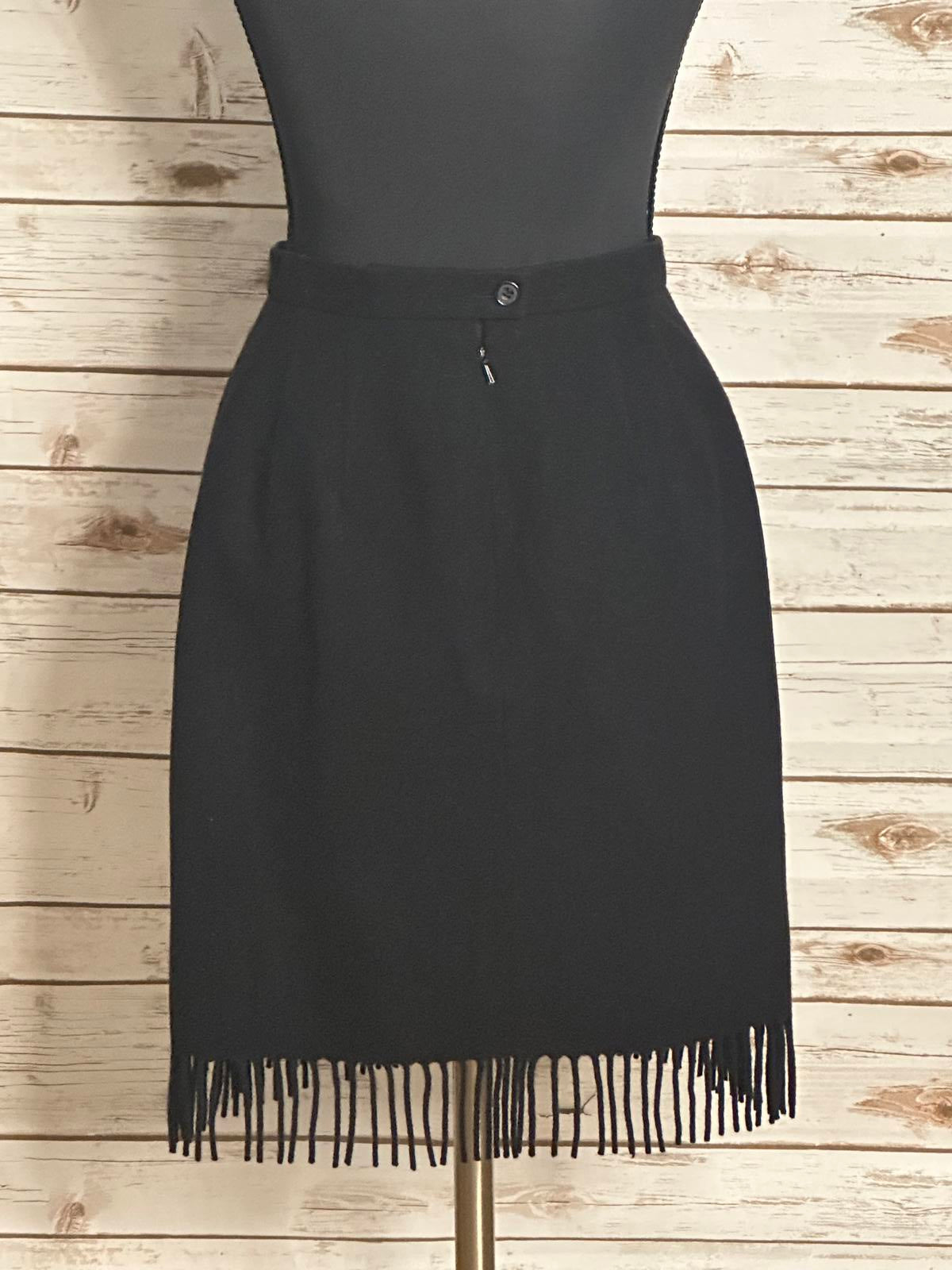 Vintage Carlisle office siren black wool wrap fringe pencil skirt Size 2