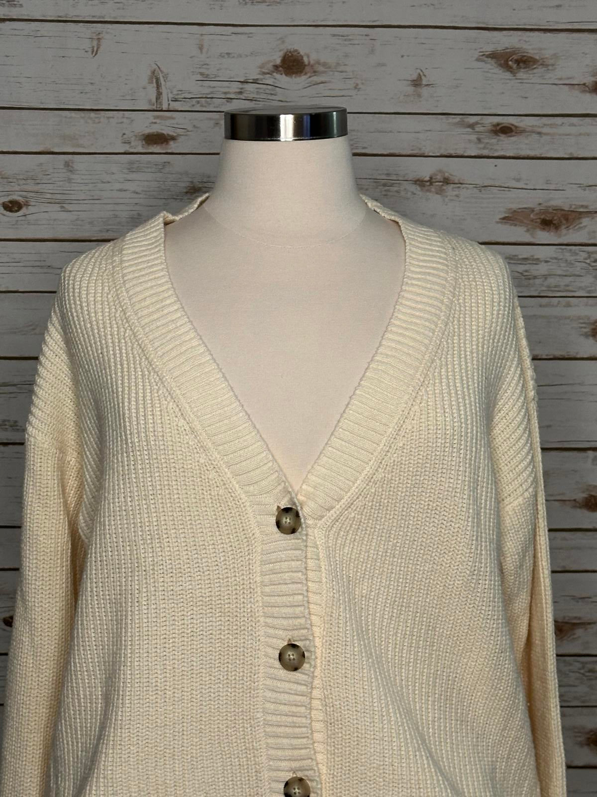 Faherty cream cozy cotton oversized V-neck boyfriend cardigan sweater Size XL