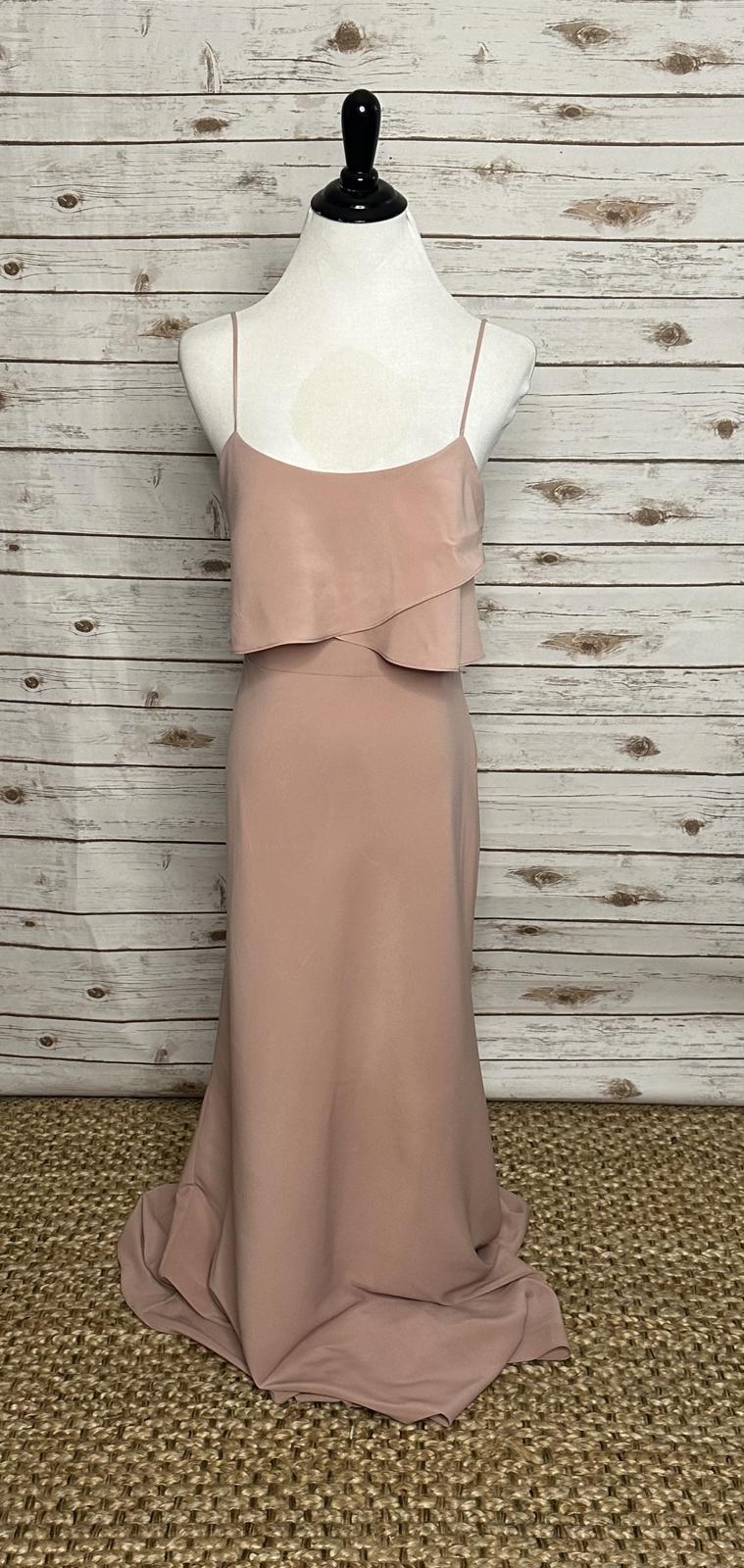 Jenny Yoo buff 'Blake' spaghetti strap flutter top formal evening dress Size 4
